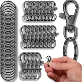 Camerazar Metalová klíčenka s karabinou a kroužky - 20 kusů černá