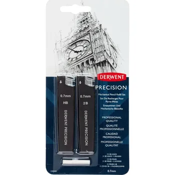 Kancelář DERWENT Precision Mechanical Pencil Refill Set 0.7 mm HB a 2B, 30 tuh v balení + 3 gumy