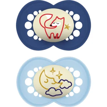 dudlíky MAM Dudlík silikonový Original Night 16+m (2ks) - tmavě modrý/světle modrý