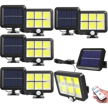 Sada 5ks LED solární světlo - reflektor 120 COB LED s modulárním solárním panelem, pohybový a soumrakový senzor, s dálkovým ovládáním (UŠETŘÍTE! Výhodné balení solárních světel)
