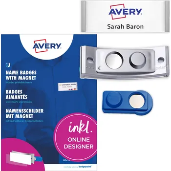 Samolepící etiketa Avery Zweckform POL30MA66-5DR Magnetické jmenovky 70x30 mm, 5 ks + 18 ks štítků + online software pro tisk jmenovek + tisková šablona ke stažení zdarma