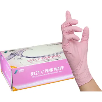 Vyšetřovací rukavice NITRAS Nitrilové rukavice růžové - PINK WAVE 100 ks Velikost: XS (6)