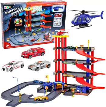 Hračka dětské víceúrovňové parkoviště 4 patra s výtahem a heliportem, 70 dílů