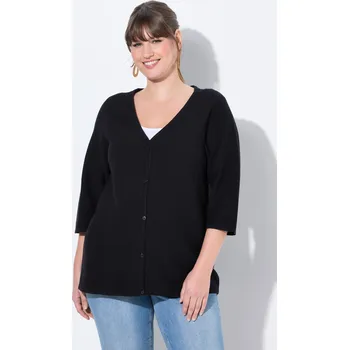 Dámský svetr Ulla Popken, Plus size Rozepínací svetr, výstřih do V, 3/4 rukávy, biobavlna pro plnoštíhlé nadměrná velikost, 826647100-1129, černý, 46/48, Nadměrné velikosti, Plus size oblečení, Oblečení pro boubelky, Oblečení pro baculky, Oblečení pro plnoštíhlé, Oble
