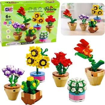 Hračka Stavebnice květiny v květináčích 256 dílků, 6 modelů