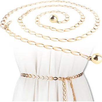 Opasek Dámský Zlatý Kovový Řetízkový Opasek, Délka 110 cm, Šířka 0.8 cm