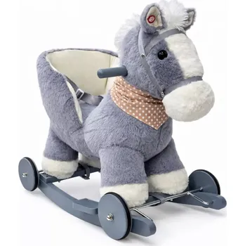 Houpací kůň Plyšový houpací koník 2v1 s opěrkou a kolečky – šedý