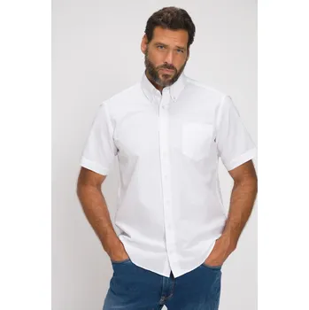 Pánská košile JP1880, Plus size Seersucker košile, krátké rukávy, límec s knoflíky, Modern střih, pruhy pro plnoštíhlé nadměrná velikost, 802163200-1457, bílý, L, Plus size oblečení, Oblečení pro vysoké muže, Nadměrné velikosti, Oblečení pro plnoštíhlé.