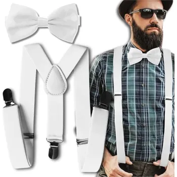 Kšandy Camerazar Bílé silné šle s bílou motýlkem