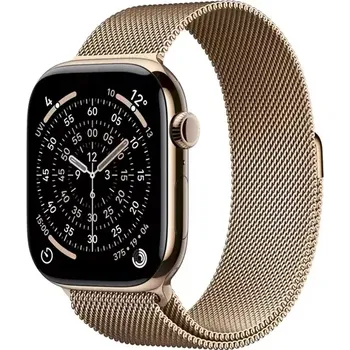 Chytré hodinky Apple Watch Series 11 GPS+Cellular 46mm Zlaté titanové tělo - Zlatý milánský tah S/M (MFD74MP/A)