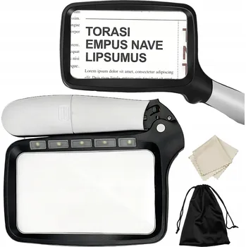 Lupa RUČNÍ LUPA 3X SKLO S LED PODSVÍCENÍM PRO ČTENÍ, 2 REŽIMY