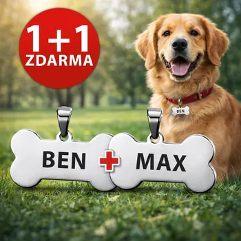 psí známka Akce 1 + 1 zdarma - kovová psí známka Deluxe Psí kostička