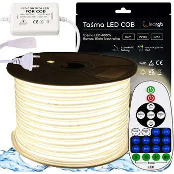 LED páska SADA LED COB pásek 230V 10m 4000K BÍLÁ NEUTRÁLNÍ + STMÍVAČ DÁLKOVÝ OVLADAČ IR