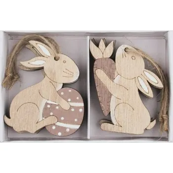 Velikonoční dekorace Zajíc dřevěný 5 x 6 x 0,5 cm na zavěšení, 6 ks v krabičce