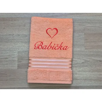 Ručník Ručník BABIČKA se srdíčkem 50x100 linie lososová