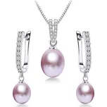 GRACE Silver Jewellery Stříbrná souprava šperků s levandulovou perlou a zirkony - stříbro 925/1000 SET2092 46 cm Levandulová