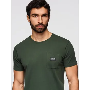 Pánská móda Pánské volnočasové tričko s kapsičkou - tmavě olivově zelené V4 OM-TSCT-0109 - L
