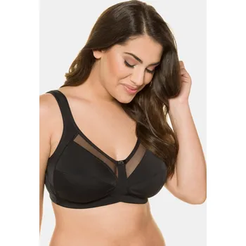Podprsenka Ulla Popken, Plus size Odlehčující podprsenka Kelly, síťované okraje, bez kostic, do velikosti košíčku H pro plnoštíhlé nadměrná velikost, 715577100-1102, černý, 95D, Nadměrné velikosti, Plus size oblečení, Oblečení pro boubelky, Oblečení pro baculky, Obl