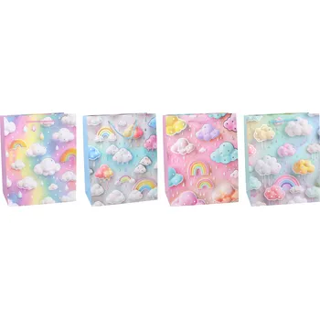 Dárková taška S 18 × 23 × 10 cm – dětská pastelová s duhou a mráčky