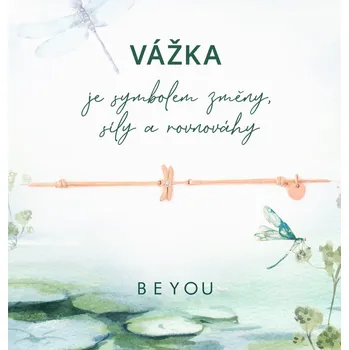 Šperk BEYOU Náramek Vážka růžové zlato na béžové šňůrce