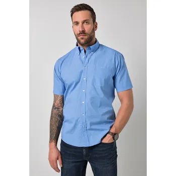 Pánská košile JP1880, Plus size Košile JP1880, krátké rukávy, límeček s knoflíky, plošný potisk, Modern střih, do 8XL pro plnoštíhlé nadměrná velikost, 846831730-1459, modrý, XL, Plus size oblečení, Oblečení pro vysoké muže, Nadměrné velikosti, Oblečení pro plnoštíhlé.