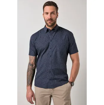 Pánská košile JP1880, Plus size Košile JP1880, krátké rukávy, límeček s knoflíky, plošný potisk, Modern střih, do 8XL pro plnoštíhlé nadměrná velikost, 846099130-1457, modrý, L, Plus size oblečení, Oblečení pro vysoké muže, Nadměrné velikosti, Oblečení pro plnoštíhlé.