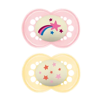 dudlíky MAM Dudlík silikonový Original Night 6+m (2ks) - růžový/žlutý