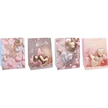 Dárková papírová taška S s motivem srdcí 18 × 23 × 10 cm