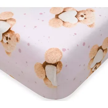 Prostěradlo Bavlněné prostěradlo do postýlky New Baby Love Teddy Bear 120 × 60 cm růžové