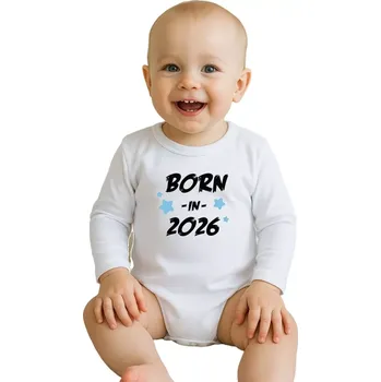 Kojenecký body dětské body s potiskem new baby born in 2026, dlouhý rukáv