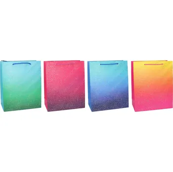 Dárková taška L 31 × 42 × 12 cm – lesklý gradient se zlatými akcenty