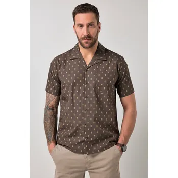 Pánská košile JP1880, Plus size Košile JP1880, krátké rukávy, Cuba límeček, plošný potisk, Cuba střih, do 8XL pro plnoštíhlé nadměrná velikost, 846086110-1452, hnědý, 3XL, Plus size oblečení, Oblečení pro vysoké muže, Nadměrné velikosti, Oblečení pro plnoštíhlé.