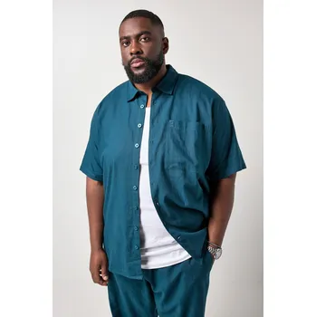 Pánská košile STHUGE, Plus size Košile STHUGE, lněná směs, krátké rukávy, Boxy střih, Kent límeček, do 8XL pro plnoštíhlé nadměrná velikost, 847462757-1460, tyrkysový, XXL, Plus size oblečení, Oblečení pro vysoké muže, Nadměrné velikosti, Oblečení pro plnoštíhlé.