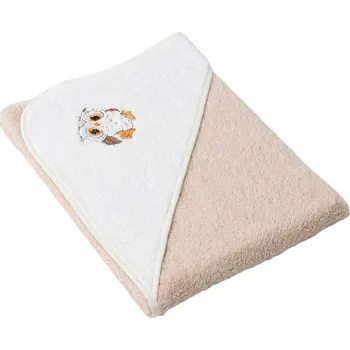 Dětská osuška s kapucí béžovo-bílá s výšivkou Sovička: 75x75cm