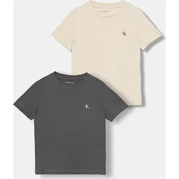 Dětské bavlněné tričko Calvin Klein Jeans 2-pack IB0IB01093.128.170.9BYA šedá 90X, vel. 170