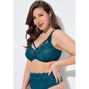 Podprsenka Ulla Popken, Plus size Podprsenka s kosticemi, transparentní krajka, ozdobné stuhy, košíčky C-F pro plnoštíhlé nadměrná velikost, 832800763-1121, modrý, 90F, Nadměrné velikosti, Plus size oblečení, Oblečení pro boubelky, Oblečení pro baculky, Oblečení pro