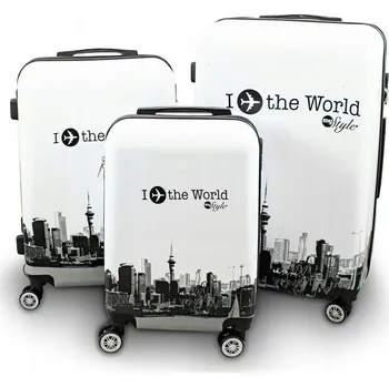 KF_Moderní Tvrdý kufr sada ABS FLY THE WORLD WHITE 110 l