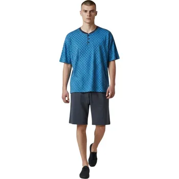 N-feel Pánské bavlněné pyžamo letní komplet ENDE Barva: Modrá, Velikost: XL