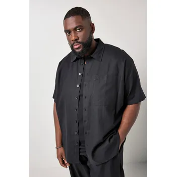 Pánská košile STHUGE, Plus size Košile STHUGE, lněná směs, krátké rukávy, Boxy střih, Kent límeček, do 8XL pro plnoštíhlé nadměrná velikost, 847462100-1452, černý, 3XL, Plus size oblečení, Oblečení pro vysoké muže, Nadměrné velikosti, Oblečení pro plnoštíhlé.