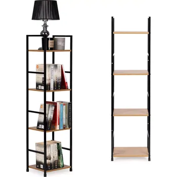 police Moderní dřevěná police s kovovým rámem LOFT, 4 police