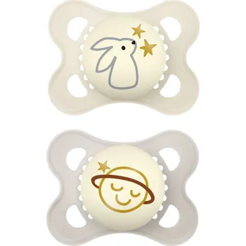 dudlíky MAM Dudlík silikonový Original Night 0+m (2ks)&nbsp;- béžový/šedý