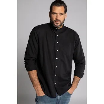 Pánská košile JP1880, Plus size Lněná košile, dlouhé rukávy, stojatý límec, Modern střih pro plnoštíhlé nadměrná velikost, 790394130-1961, černý, XLT, Plus size oblečení, Oblečení pro vysoké muže, Nadměrné velikosti, Oblečení pro plnoštíhlé.