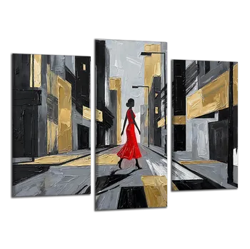 Obraz Obraz na plátně Žena v červených šatech , třídílný 4506CX