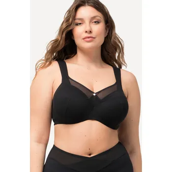 Podprsenka Ulla Popken, Plus size Podprsenka s kosticemi, měkké košíčky, síťovaná vsadka, košíčky C-E pro plnoštíhlé nadměrná velikost, 728703100-1083, černý, 100C, Nadměrné velikosti, Plus size oblečení, Oblečení pro boubelky, Oblečení pro baculky, Oblečení pro pln