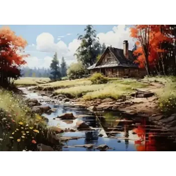 Diamantové malování Diamantové malování Dům u řeky 30 × 40 cm