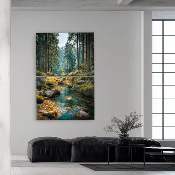 Obraz Dřevěný barevný obraz - Lesní potok | DUBLEZ
