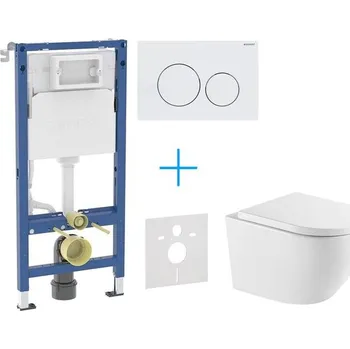WC sada Geberit + kielle Set předstěnové instalace Duofix Delta + vortex rimless klozet a sedátko se SoftClose kielle Oudee + tlačítko Delta20, bílá
