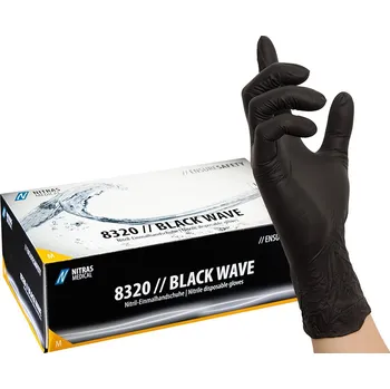 Vyšetřovací rukavice NITRAS Nitrilové rukavice černé - BLACK WAVE 100 ks Velikost: M (8)