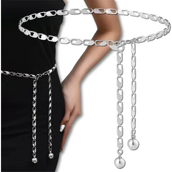Opasek Dámský ozdobný řetěz na šaty, stříbrný kov, délka 110 cm, šířka 0.8 cm