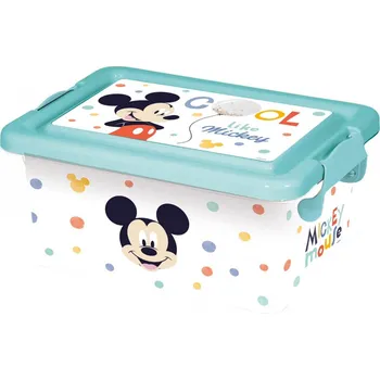 Úložný box Storline Plastový úložný box s víkem MICKEY s puntíky bílý 3.7 L